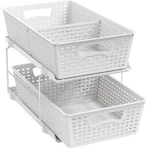 Bathroom Organizer 2 Tier Pull Out Sliding Drawer Under Sink Storage White Tray